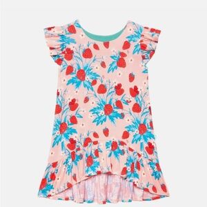 Posh Peanut Strawberry Sz 7Y Ruffled Hi Low Dress Pink Aqua Red Flower